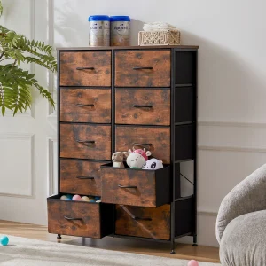 Commode de chevet en tissu à 10 tiroirs pour chambre d'enfant – Grande armoire de rangement avec cadre en acier pour chambre d'enfant, chambre et salon