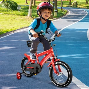 Vélo enfant 14 pouces avec roues stabilisatrices – Siège et guidon réglables, double frein, conception sécurisée, pour garçons et filles de 2 à 4 ans