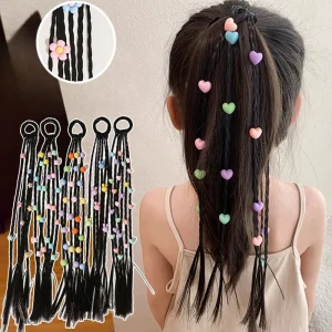 1 pièce de jolies petites perles pour cheveux en forme de fleur ou de cœur pour filles – Extensions de cheveux à clipser pour queue de cheval – Accessoires pour cheveux en caoutchouc pour bébés et enfants