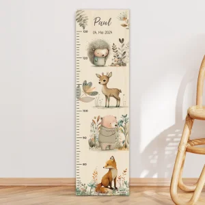 Toise à mesurer personnalisée « Animaux en forêt aquarelle »
