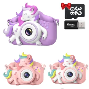 Appareil photo numérique pour enfants 2 pouces – Caméra selfie HD 1080p 20 Mpx pour tout-petits avec carte mémoire 32 Go, étui en silicone et jeux – Cadeau pour garçons et filles