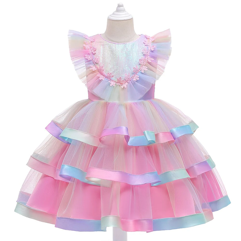 Robe de cocktail à volants arc-en-ciel – Image 2