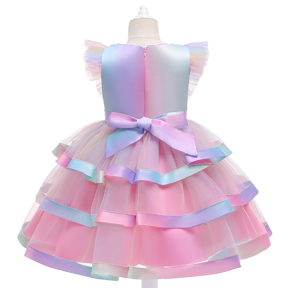 Robe de cocktail à volants arc-en-ciel – Image 3