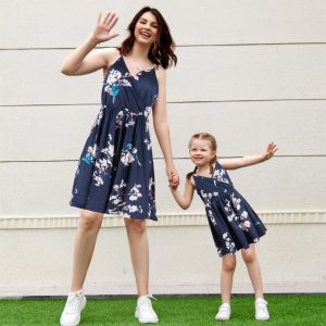 Robe ample décontractée à motif tournesol pour mère et fille