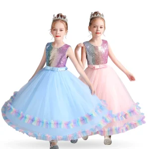 Robe de soirée à paillettes arc-en-ciel