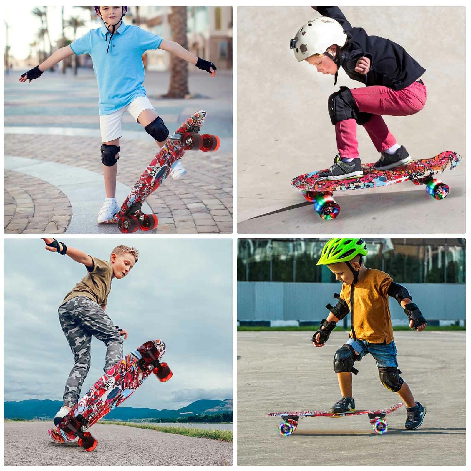 Mini skateboards de sport 22 pouces pour enfants, longboard avec roues LED pour débutants de 5 à 15 ans – Image 2