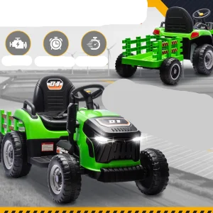 Tracteur électrique 24 V pour enfants – Véhicule motorisé 2 places avec télécommande, remorque amovible et roues tout-terrain – Cadeau pour les enfants de 3 à 6 ans