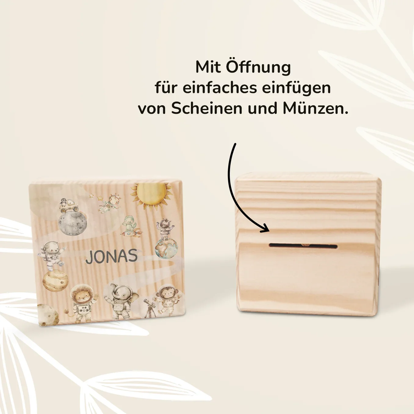 Tirelire en bois personnalisée « Space Safari » – Image 2