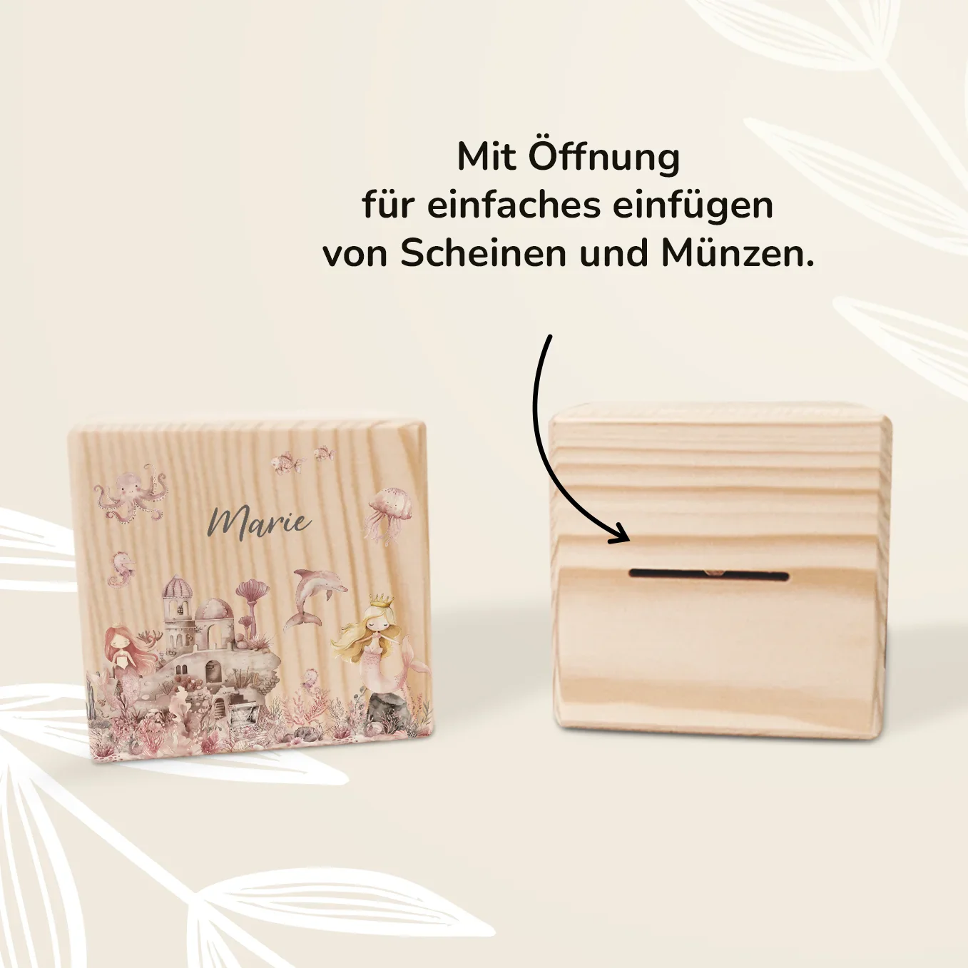 Tirelire en bois personnalisée "Sirène" – Image 2