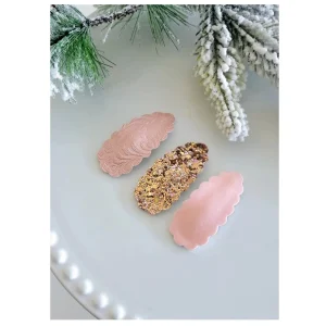 3 barrettes festonnées Blush et paillettes