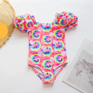 Maillot de bain fille à manches bouffantes dégradées - Maillot de bain sirène