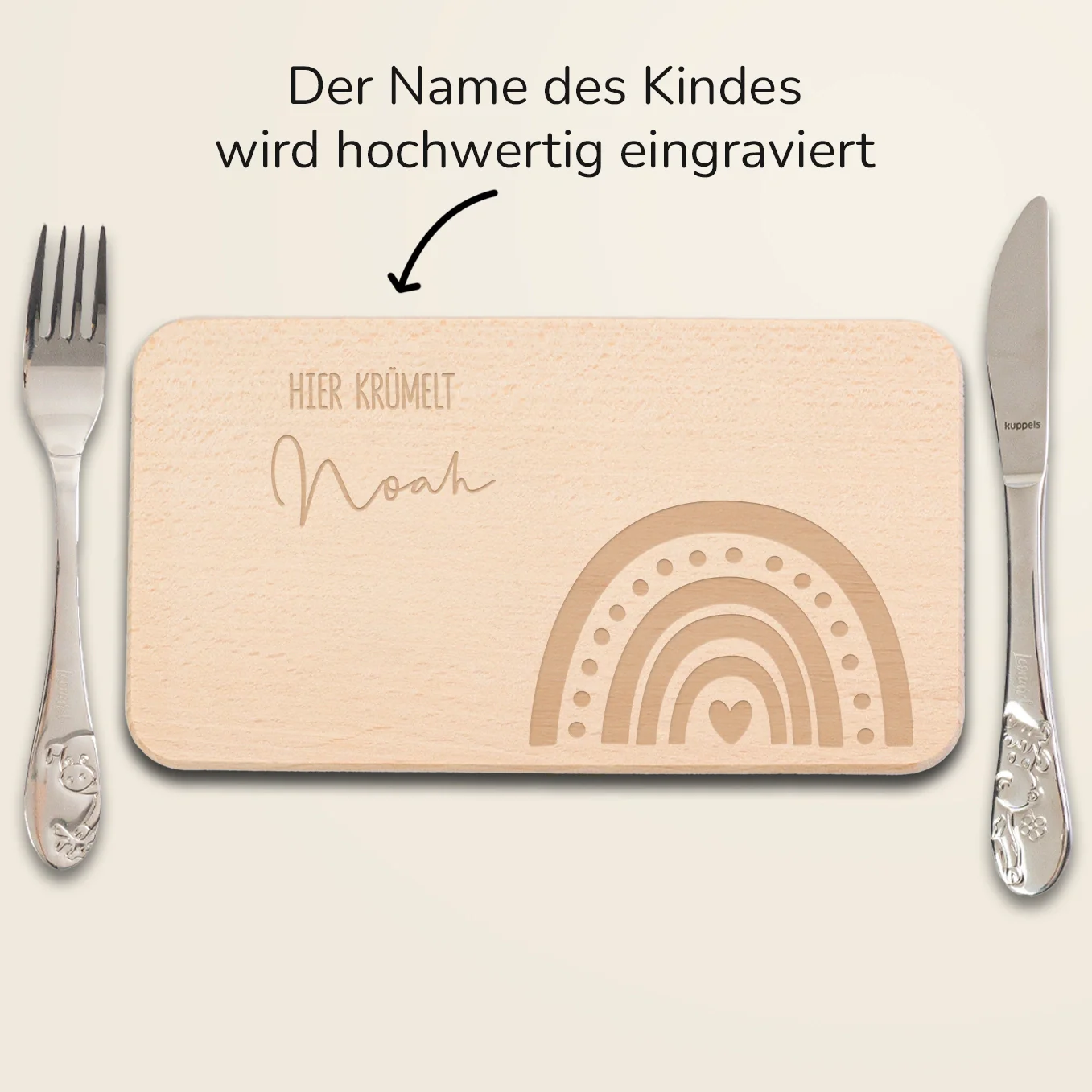 Personalisiertes Frühstücksbrettchen Gravur "Regenbogen" – Image 4