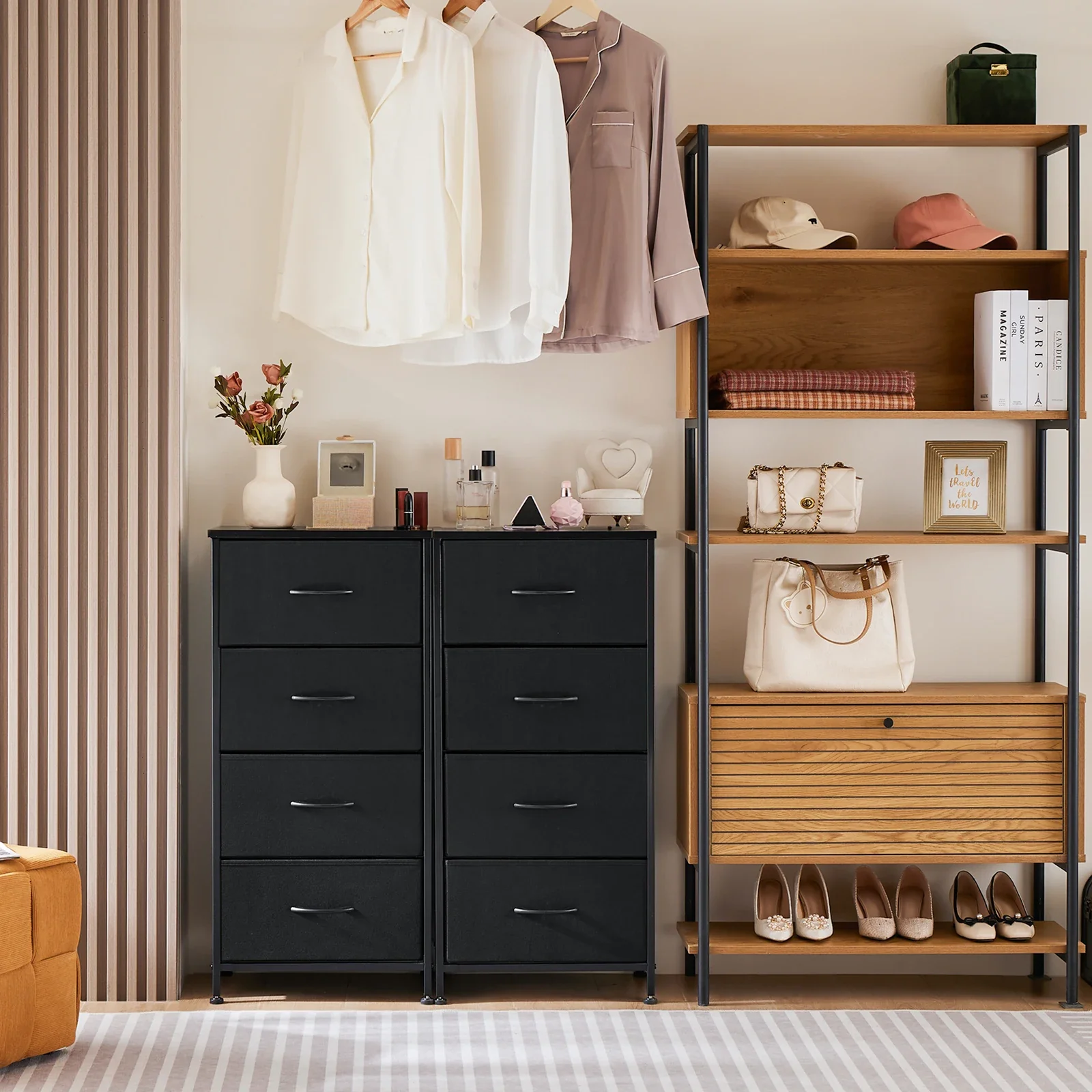 Commode de rangement pour enfants en tissu 4 couches – Organiseur de garde-robe à bords souples avec cadre en acier pour chambre d'enfant, chambre ou salon – Disponible – Image 2