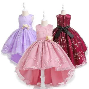 Robe de soirée tendance à motif floral rose et dos long pour filles