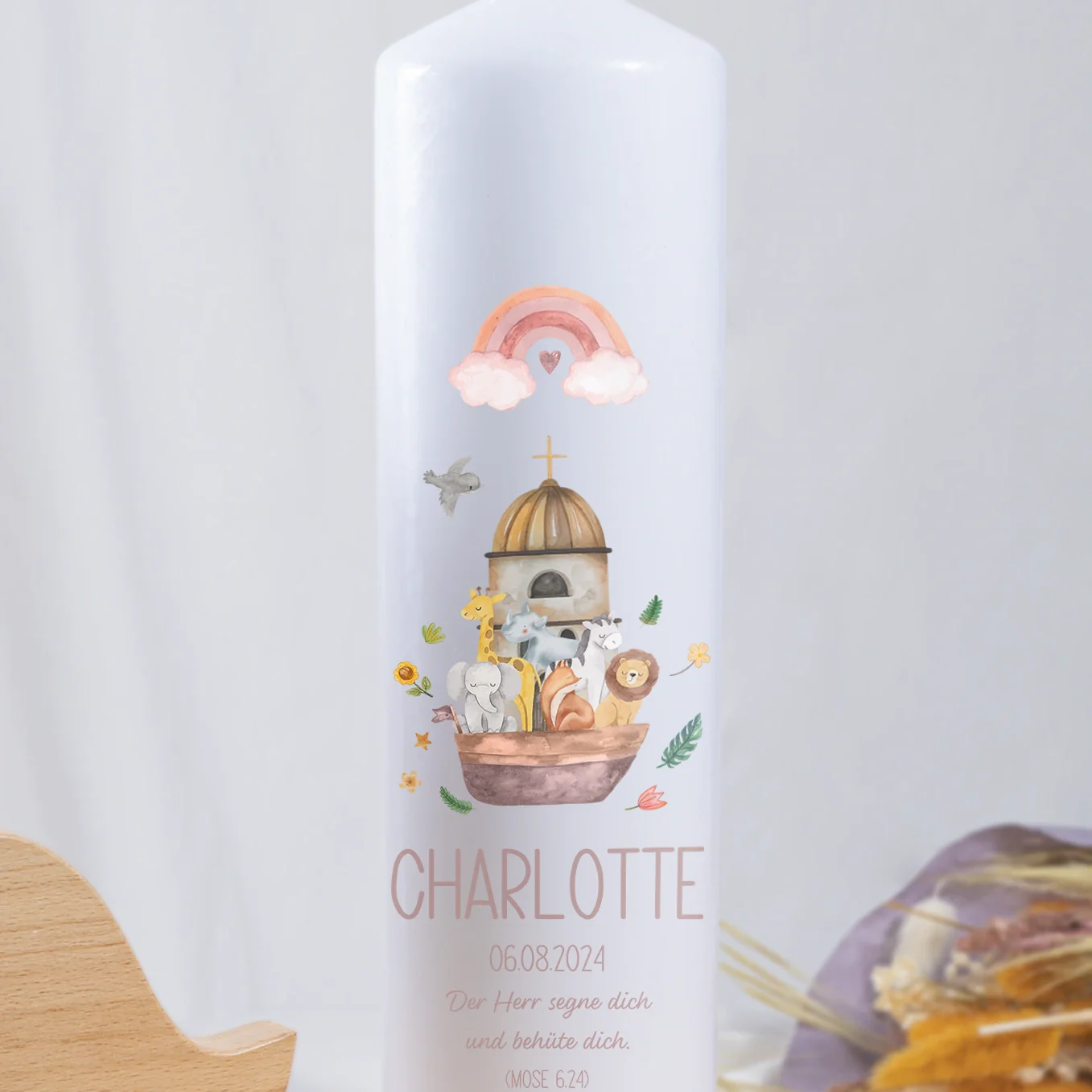 Personalisierte Taufkerze "Tiere auf der Arche" – Image 5