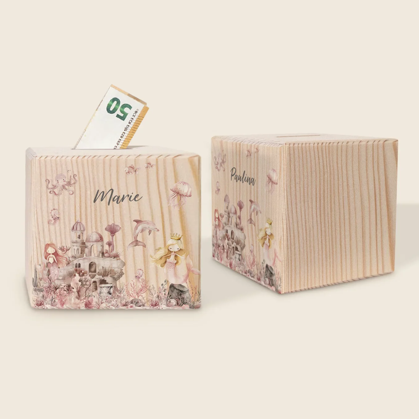 Tirelire en bois personnalisée "Sirène" – Image 5