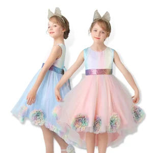Robe de soirée tendance pour filles, couleur bonbon, volants, dos long