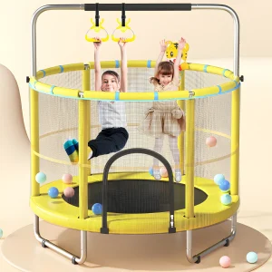 Trampoline d'intérieur pour tout-petits de 1 à 8 ans (55 pouces) – Petit trampoline avec enceinte de sécurité, barre de gymnastique réglable, conception sans espace