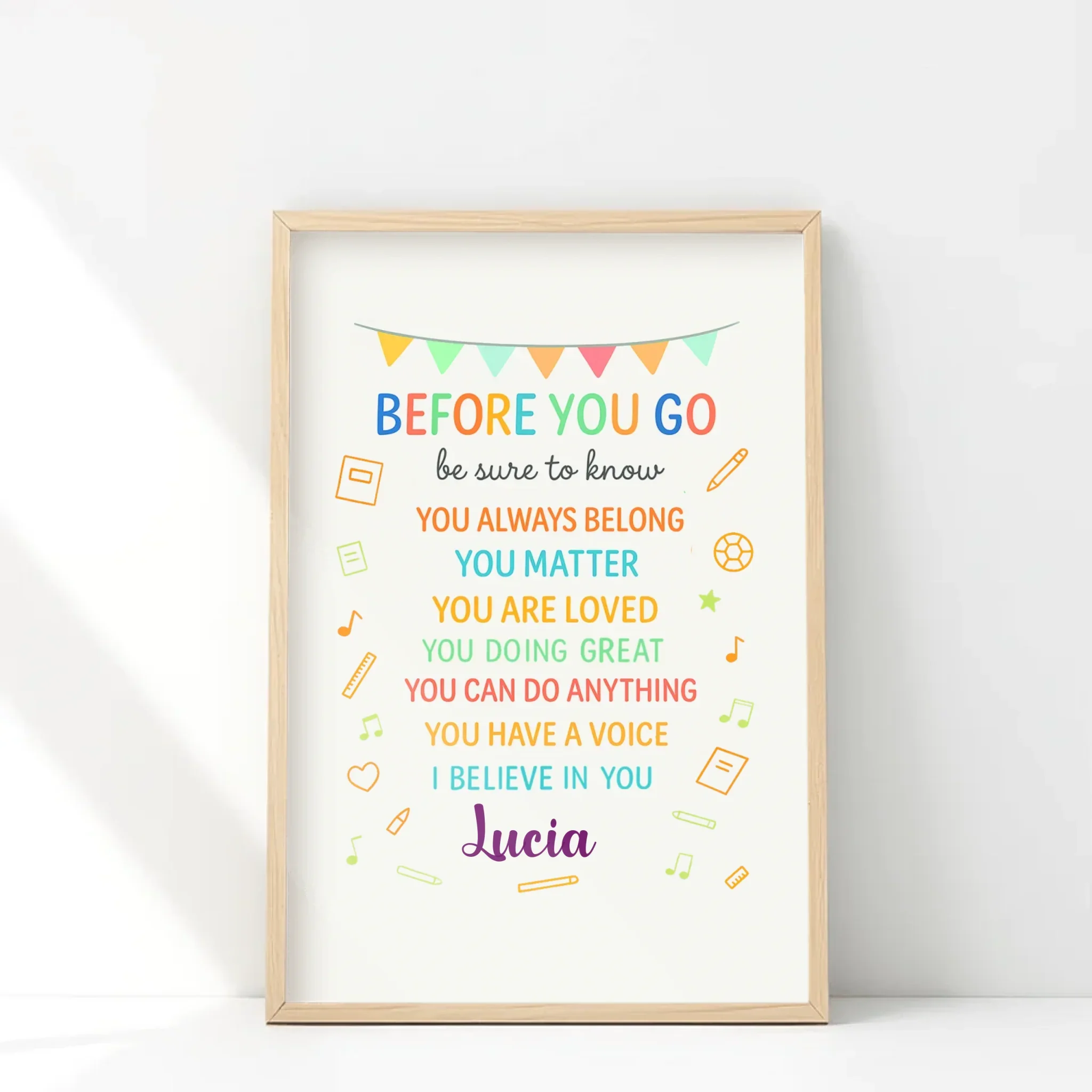 Affiche personnalisée inspirante « Avant de partir » – Décoration de salle de classe, chambre d'enfant ou maison (sans cadre) – Image 4