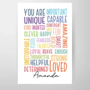 Affiche de motivation personnalisée – Art mural « Vous êtes important », impression de nom personnalisée, décoration d'affirmations positives, sans cadre