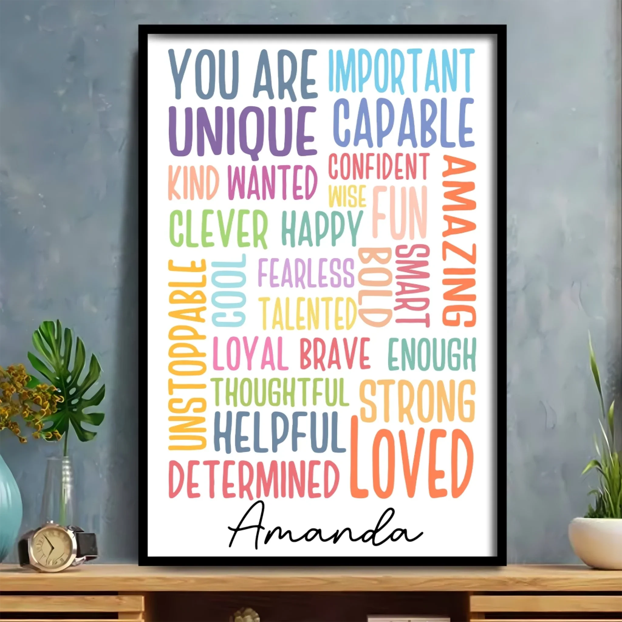 Affiche de motivation personnalisée – Art mural « Vous êtes important », impression de nom personnalisée, décoration d'affirmations positives, sans cadre – Image 6