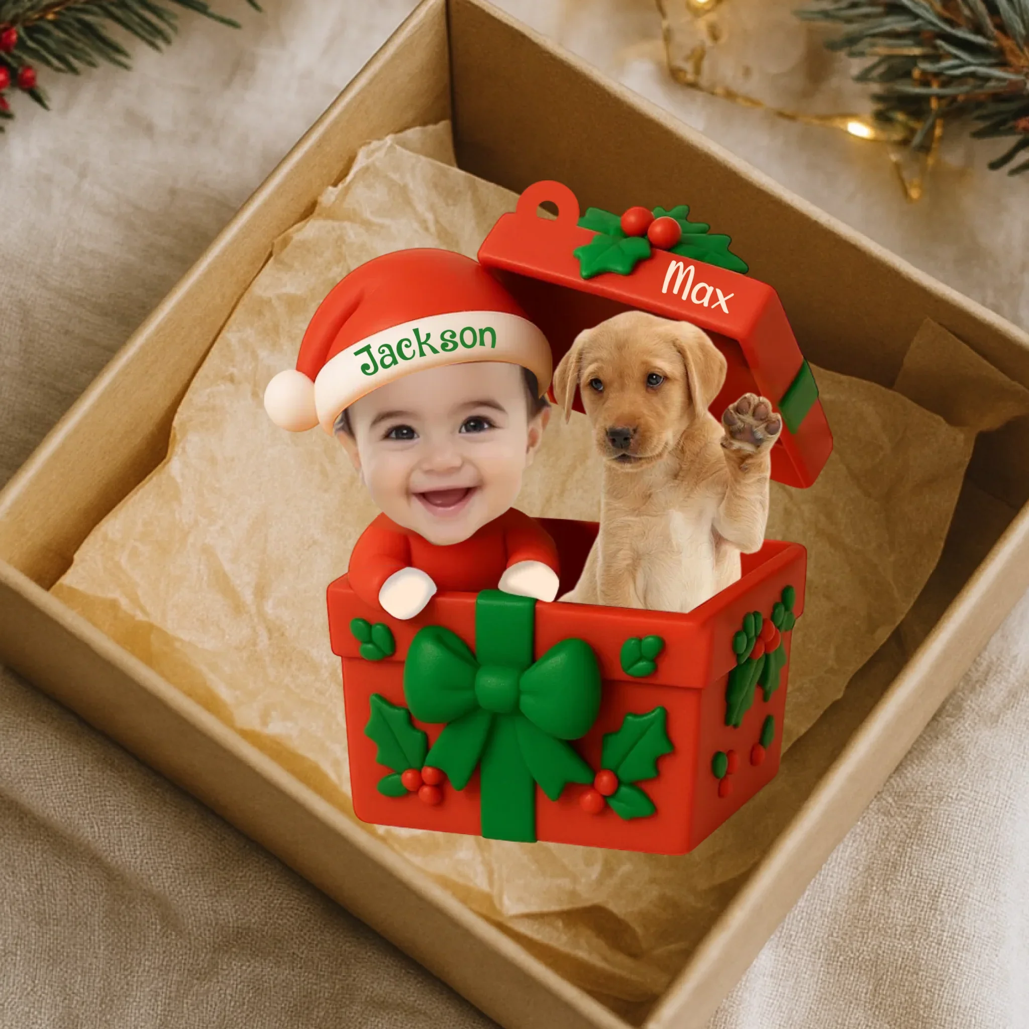 Décoration de Noël personnalisée en acrylique pour bébé et animal de compagnie – Souvenir de Noël personnalisé avec photo et nom – Image 2