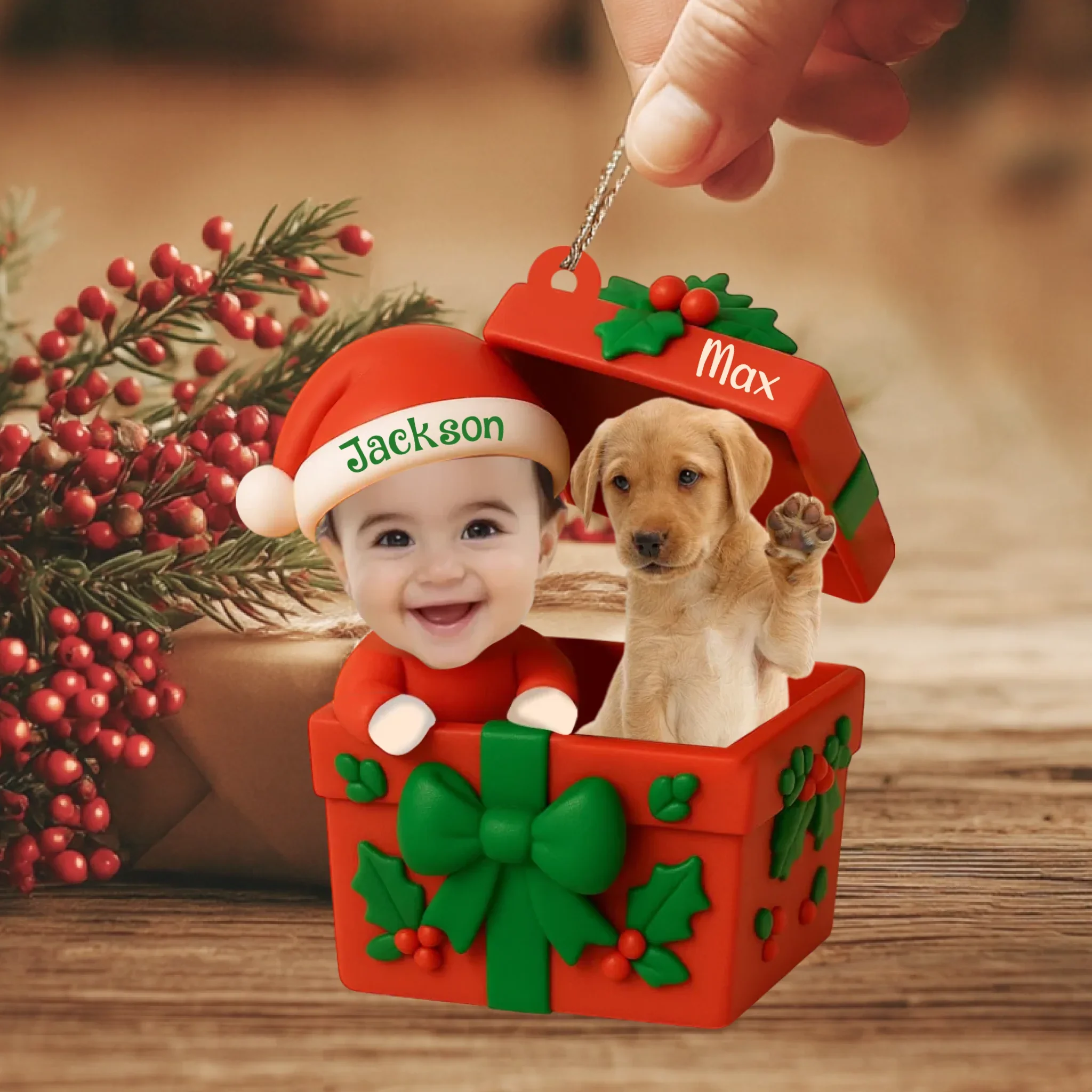Décoration de Noël personnalisée en acrylique pour bébé et animal de compagnie – Souvenir de Noël personnalisé avec photo et nom – Image 3