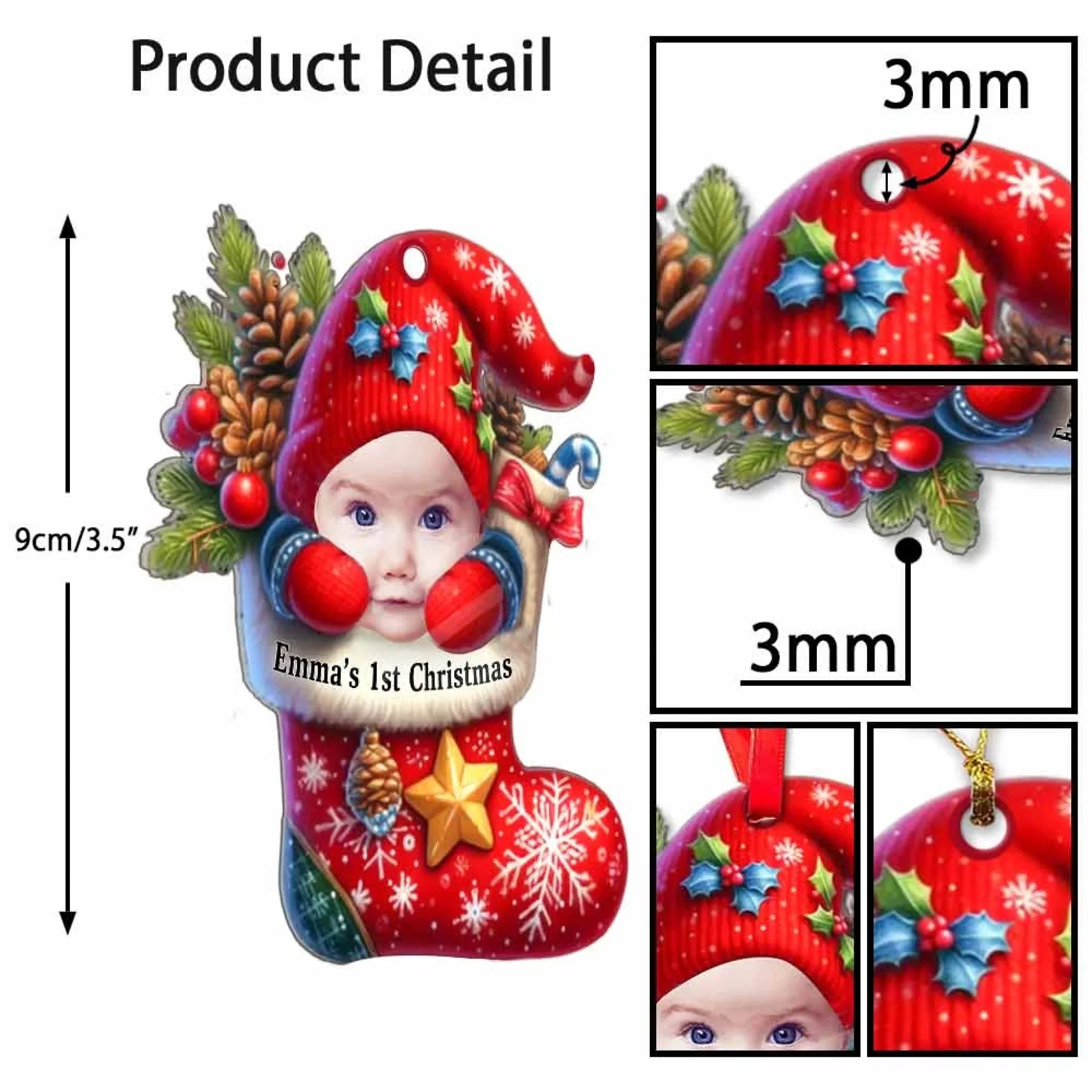 Décoration de Noël personnalisée pour bébé – Souvenir personnalisé en acrylique avec photo, jolie décoration pour sapin de Noël pour nouveau-né 2025 – Image 8