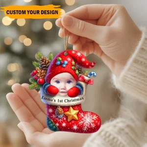 Décoration de Noël personnalisée pour bébé – Souvenir personnalisé en acrylique avec photo, jolie décoration pour sapin de Noël pour nouveau-né 2025