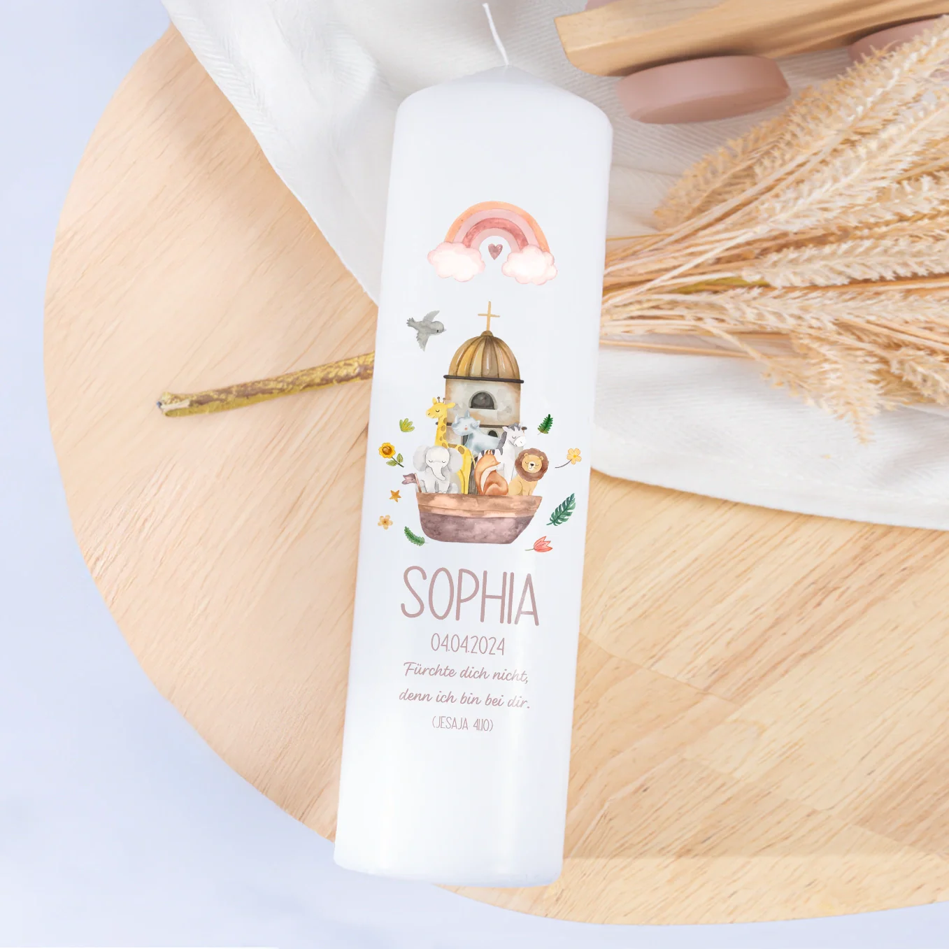 Personalisierte Taufkerze "Tiere auf der Arche" – Image 7