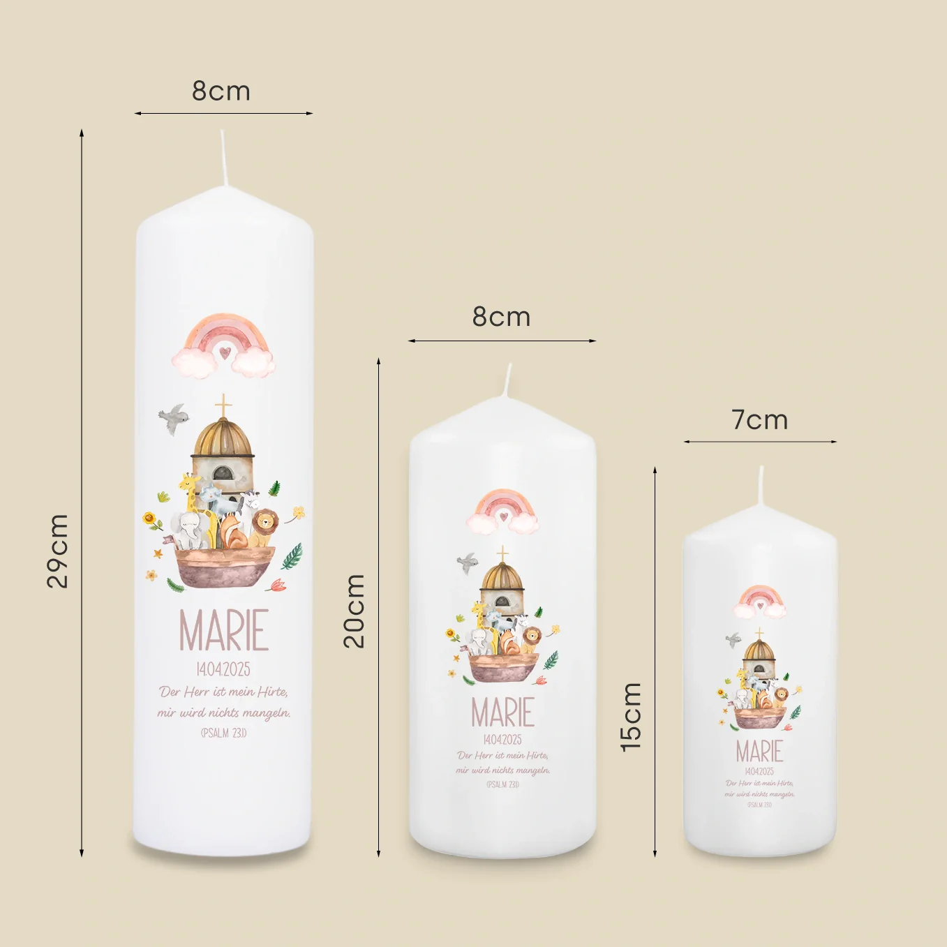 Personalisierte Taufkerze "Tiere auf der Arche" – Image 8