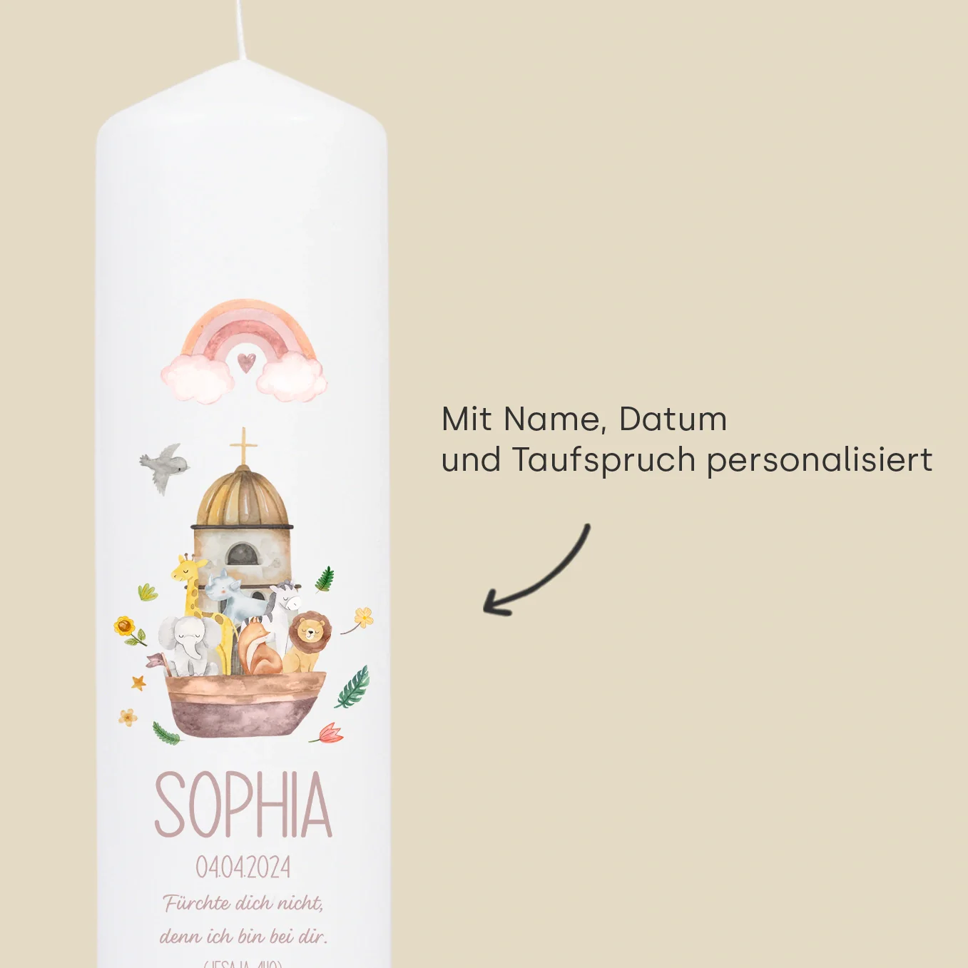 Personalisierte Taufkerze "Tiere auf der Arche" – Image 4