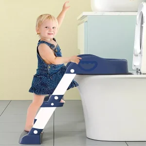 Siège d'apprentissage de la propreté 2-en-1 pour enfants avec marches, échelle de toilette pliable, coussin doux rembourré, et pare-éclaboussures – réglable en hauteur pour tout-petits