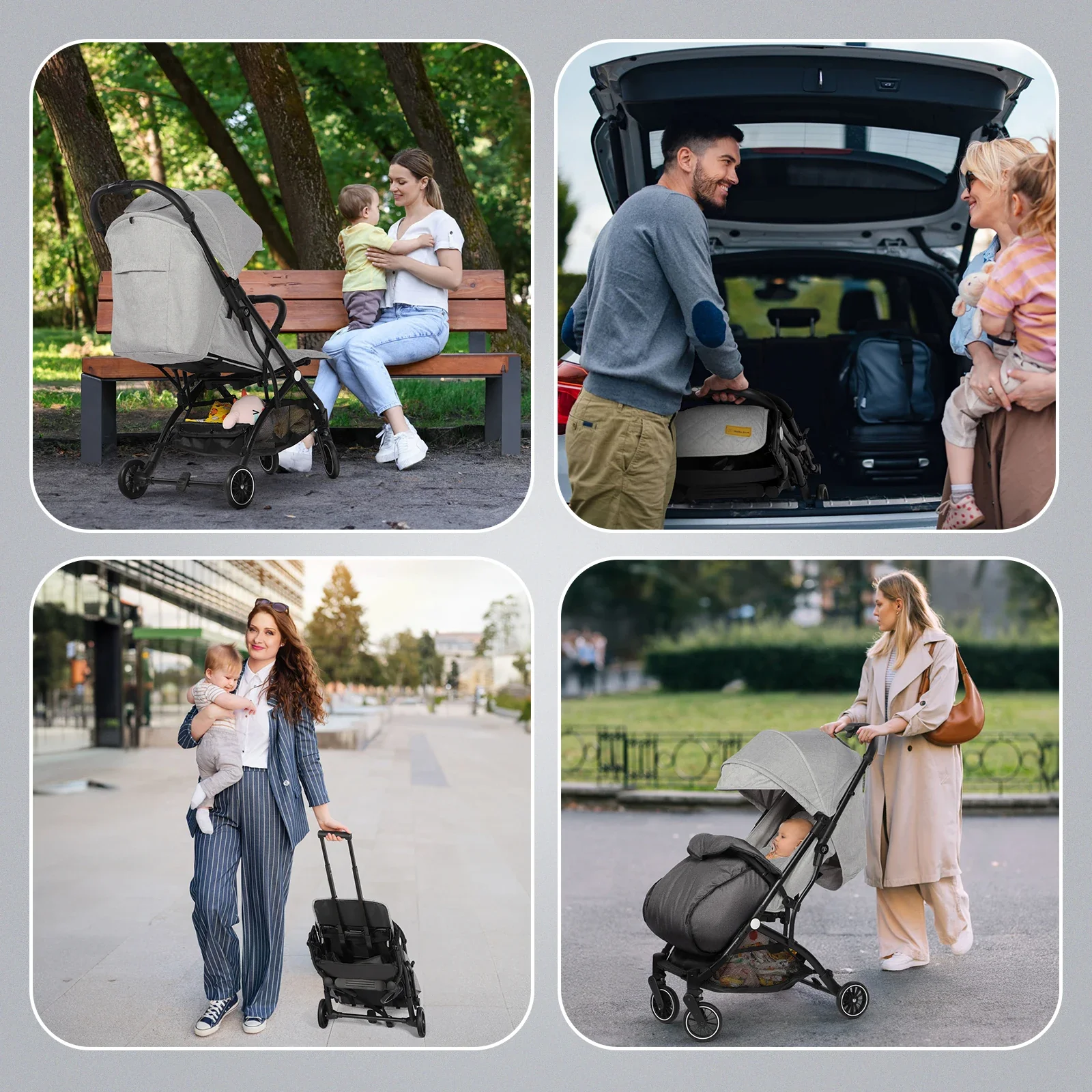 Poussette compacte légère toute saison (0-36 mois) - Siège inclinable multi-positions, pliage rapide, inclut une couverture pour les pieds, une protection contre la pluie et une moustiquaire – Image 6