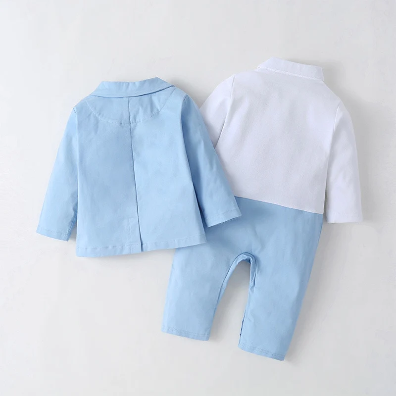 Ensemble 3 pièces barboteuse et blazer bleu ciel pour bébé – Image 4