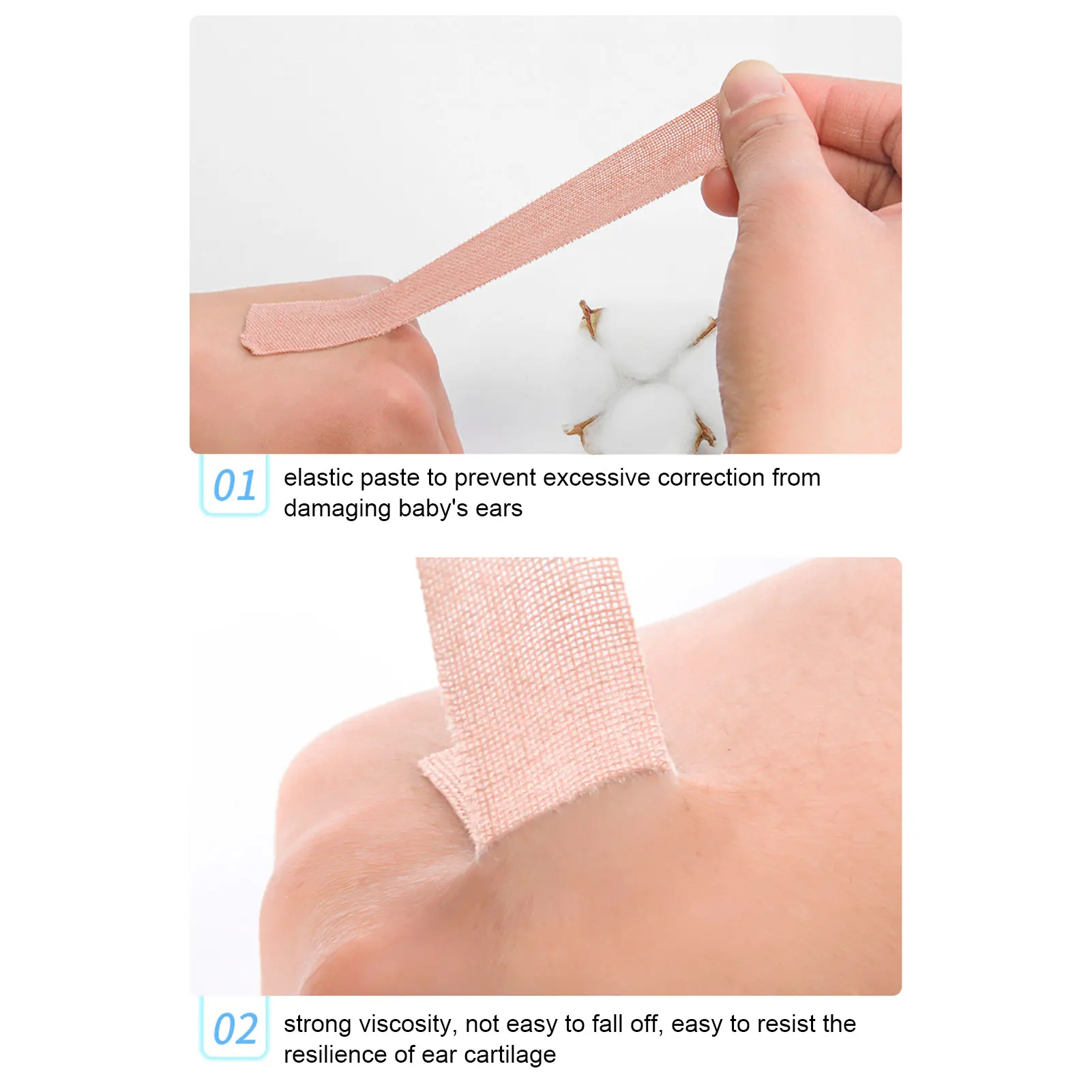Patch correcteur esthétique pour oreilles de bébé (2,5 cm x 200 cm), bande élastique de correction d'auricules valgus avec forte adhérence pour oreilles proéminentes chez les nourrissons et les nouveau-nés – Image 5