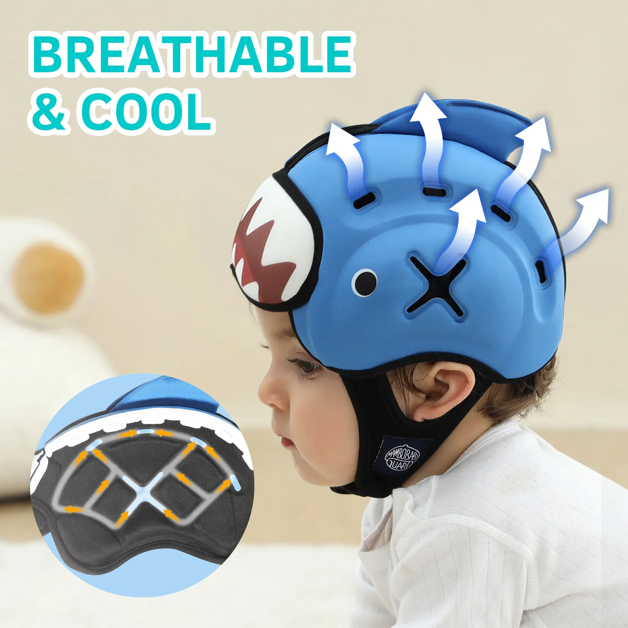 Casque de sécurité pour bébé pour ramper et marcher – Protection de tête ultra légère, respirante et réglable avec de jolis motifs d'animaux – Image 2