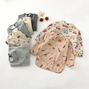 Bavoir imperméable et doux pour bébé – Tablier ajustable à manches longues pour enfants