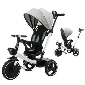 Tricycle poussette pour bébé – Vélo 5 en 1 pour tout-petits avec capote réglable, siège inclinable, absorption des chocs et panier de rangement – Pour les enfants de 1 à 5 ans
