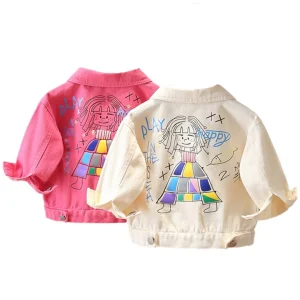 Veste en jean à imprimé graffiti Happy Girl