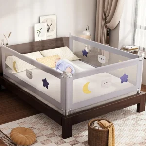 Barrière de lit pour tout-petits - (Lot de 3) Barrières de lit réglables pour tout-petits avec double sécurité enfant, garde-corps réglable en hauteur pour lit king size