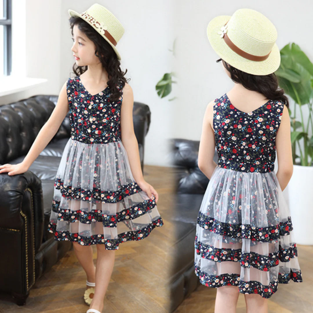 Robe d'été pour fille à imprimé floral et maille multicouche – Image 4