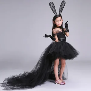 Robe de soirée princesse à thème lapin noir en tulle traînant