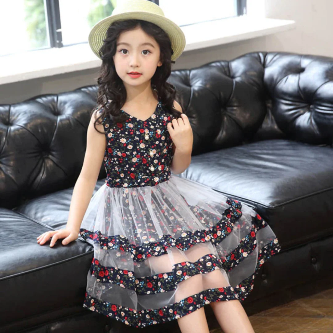 Robe d'été pour fille à imprimé floral et maille multicouche – Image 3