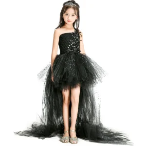 Robe de soirée en tulle noir étoilé pour filles