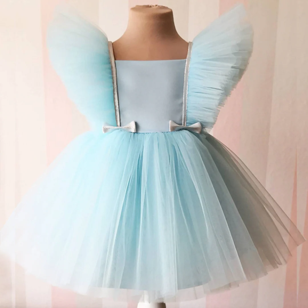 Robe de soirée formelle pour bébé fille à manches bouffantes en maille unie – Image 3