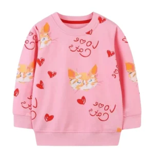 Pull à imprimé cœur et chats