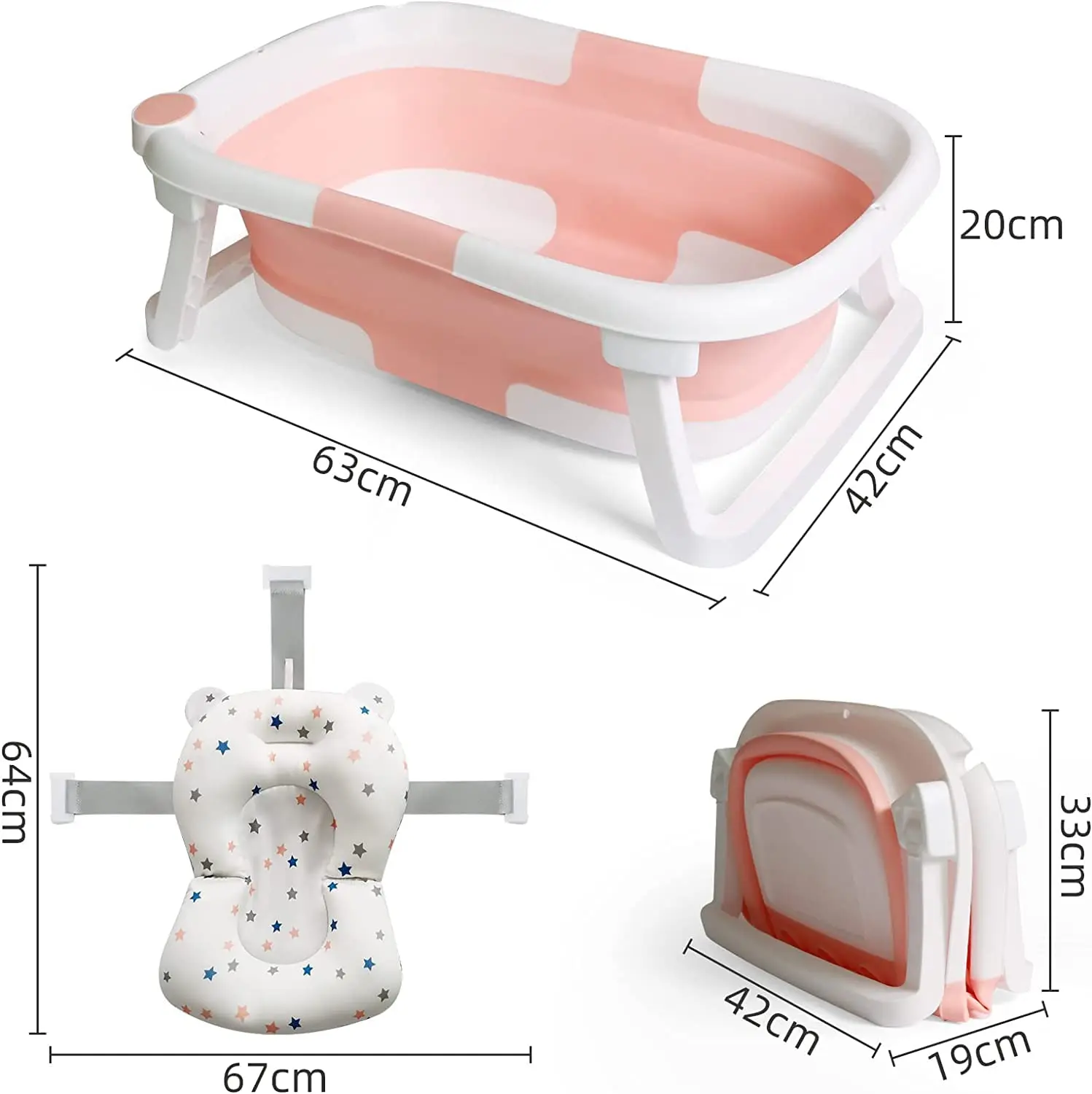 Baignoire bébé escamotable avec thermomètre numérique, capteur de chaleur de sécurité et coussin doux pour nouveau-né, baignoire portable antidérapante (0-3 ans) – Image 6
