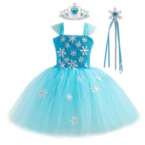 Ensemble robe tutu de princesse des glaces avec haut en crochet et flocons de neige