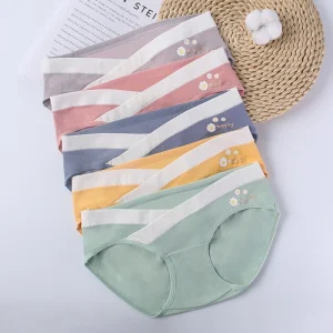 Culotte de maternité en coton – Culotte taille basse à imprimé floral et coupe en V pour femmes enceintes et post-partum